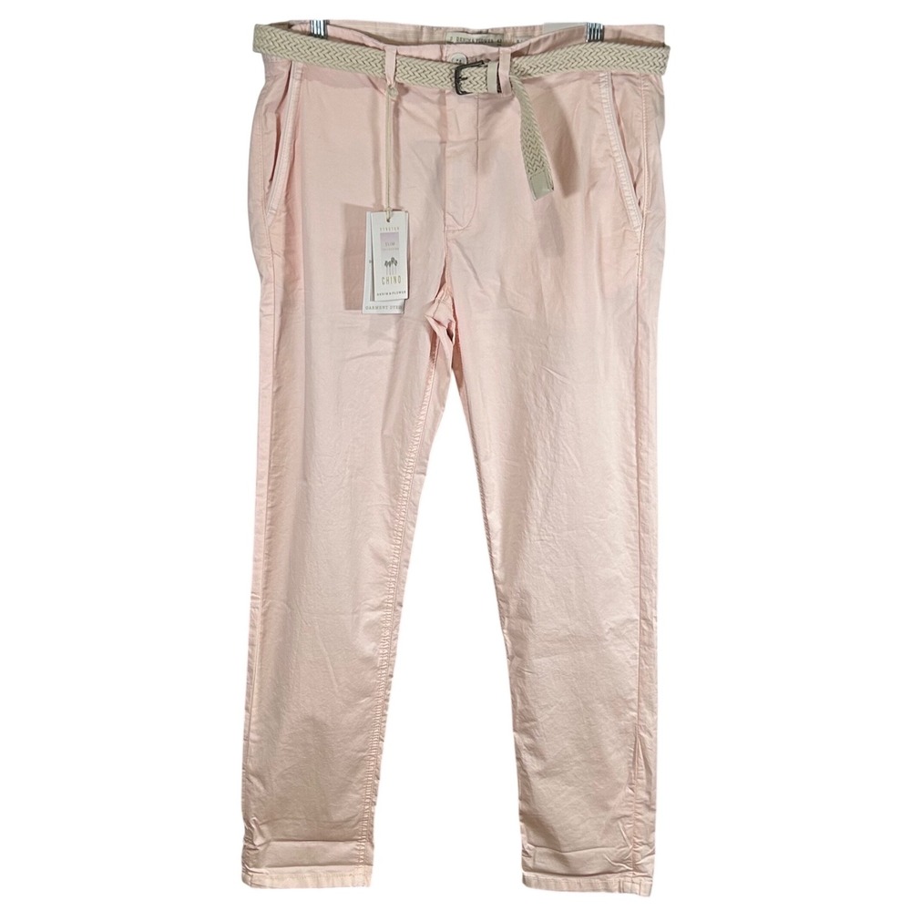 Denim & Flower Ricky Singh Slim Stretch Chino Pants Pink Mens 33 New With Belt